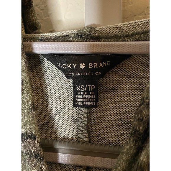 Lucky Brand Open Front Hooded Cardigan Emerald Green Leopard print sweater Sz XS - Picture 6 of 7